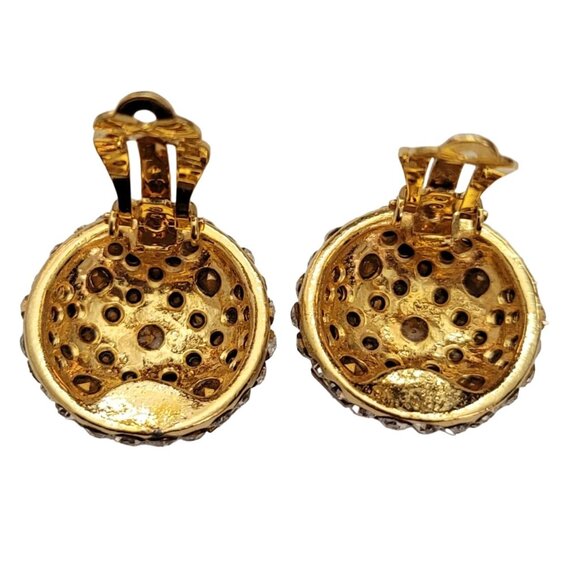 Jarin Gold Tone Round Clear Rhinestone Clip-On Earrings, Signed E971 - Picture 7 of 8